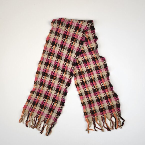Echo Italian Wool Blend Multicolored Woven Fringe Trim Scarf - Picture 1 of 6